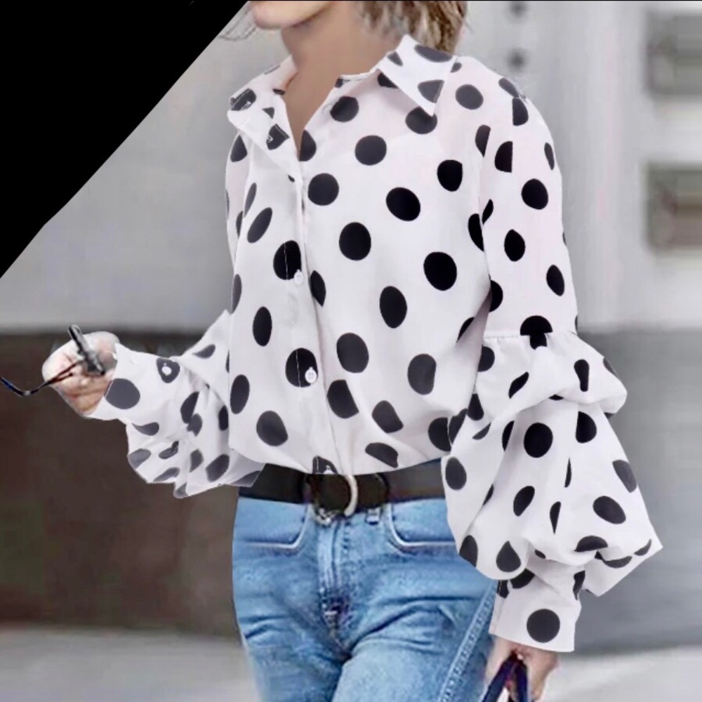 Lantern sleeve polkadot blouse